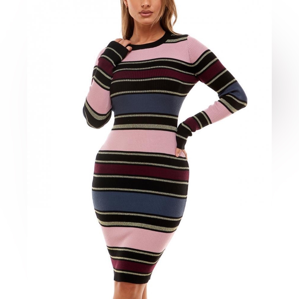 Planet Gold Metallic Blend Stretch Bodycon Sweater Dress